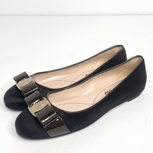 Salvatore Ferragamo Brown Calf Hair Bow Front Flat - Picture 3 of 10